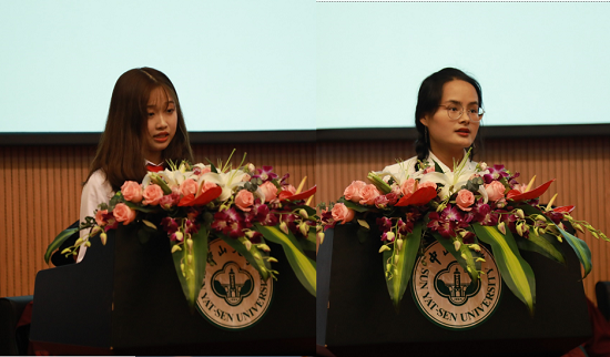 学生代表谢逸、陈莺燕发言